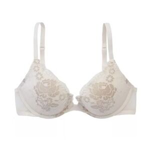 NWOT Parisian 36C Push Up Plunge Lace Bra White 128383